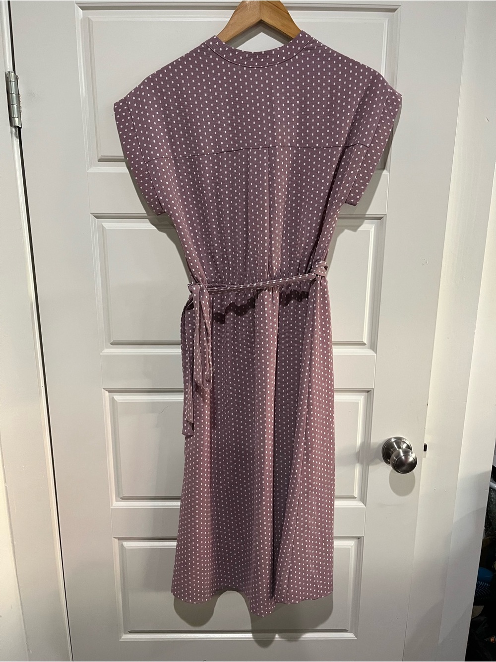 Monteau Mauve Geometric Print Belted Midi Dress Size L - Picture 8 of 11